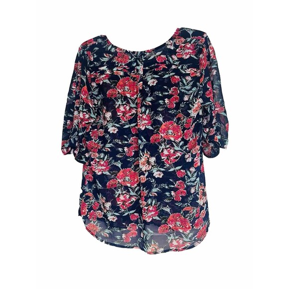 Anthropologie Skies Are Blue Mayven V-Neck Blouse Navy Floral Sz M Button Up - Picture 2 of 8